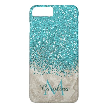 Teal Blue Glitter  Grey Marble Mobile Iphone 8 Plus/7 Plus Case by CoolestPhoneCases at Zazzle