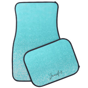 Teal Blue Glitter Lights Personalized Car Floor Mat