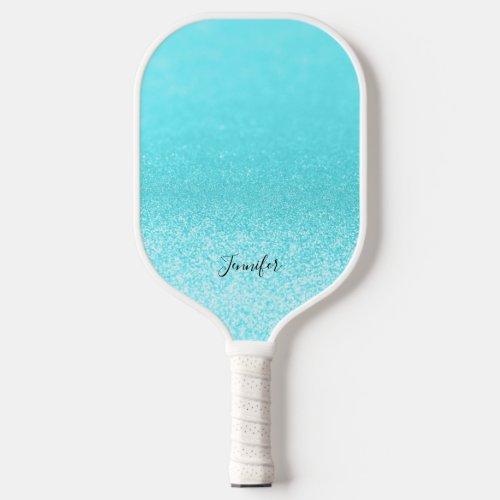 Teal Blue Glitter Lights Personalized Pickleball Paddle