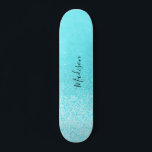 Teal Blue Glitter Lights Personalized Skateboard<br><div class="desc">Easily personalize this custom teal blue faux glitter skateboard deck. Makes a great gift for for a girl skater. NOT ACTUAL GLITTER</div>