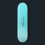 Teal Blue Glitter Lights Personalized Skateboard<br><div class="desc">Easily personalize this custom teal blue faux glitter skateboard deck. Makes a great gift for for a girl skater. NOT ACTUAL GLITTER</div>
