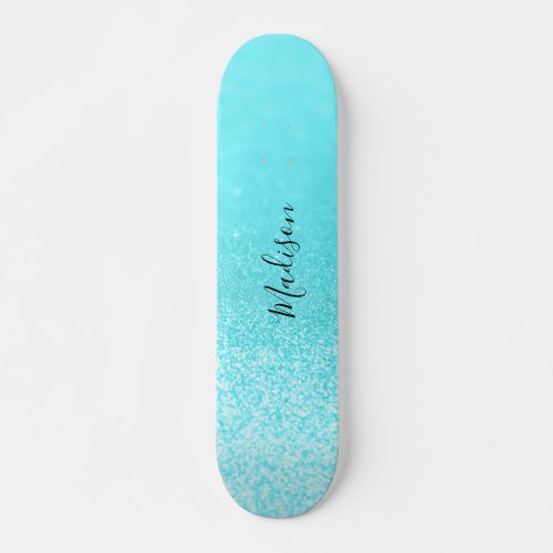 Teal Blue Glitter Lights Personalized Skateboard