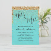 Teal Blue Glitter Miss to Mrs Bridal Shower Invitation (Standing Front)