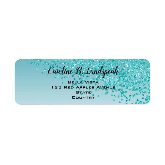 Teal Blue Glitter Modern Gradient Return Address Label (Front)