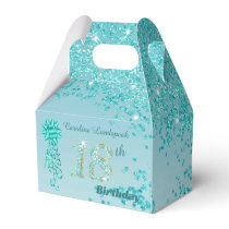 Teal Blue Glitter & Ribbon 18th Birthday Favor Boxes