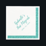 Teal Blue Glitter Stripe Personalized Bat Mitzvah Napkins<br><div class="desc">Aqua Teal Blue Turquoise Glitter Stripe Border napkins with customizable name and Bat Mitzvah luncheon or reception date, for a elegant and modern Bat Mitzvah celebration. You can also change the wording to use the personalized napkins for a Sweet 16 birthday, baby or bridal shower. The artwork is a printed...</div>