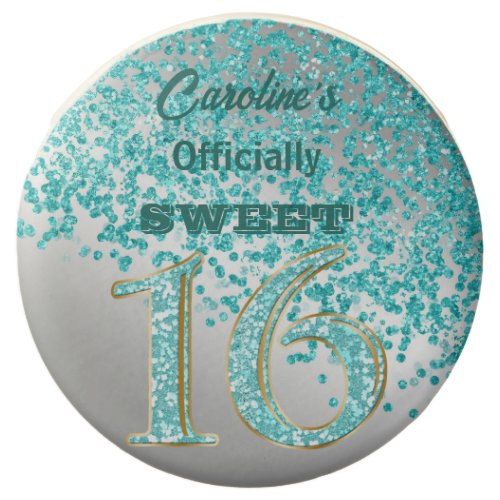 Teal Blue Glitter Sweet 16 Party Monogrammed Chocolate Covered Oreo