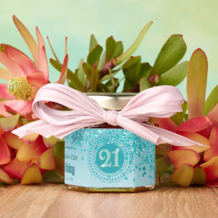 Teal Blue Glitter & Unique number 21 Decoration Honey Jar Favors