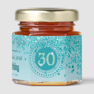 Teal Blue Glitter & Unique number 30 Decoration Honey Jar Favors
