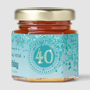 Teal Blue Glitter & Unique number 40 Decoration Honey Jar Favors