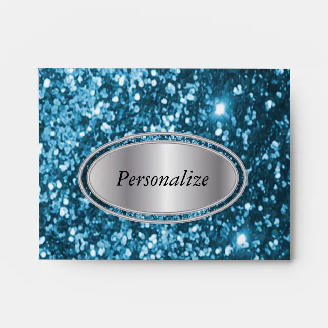 Teal Blue Glitter with Silver name Plate Envelope | Zazzle