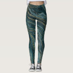 Teal Blue Gold Abstract Watercolor Waves Leggings<br><div class="desc">Leggings</div>