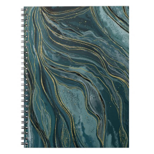 Teal Blue Gold Abstract Watercolor Waves Notebook