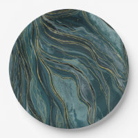 Teal Blue Gold Abstract Watercolor Waves