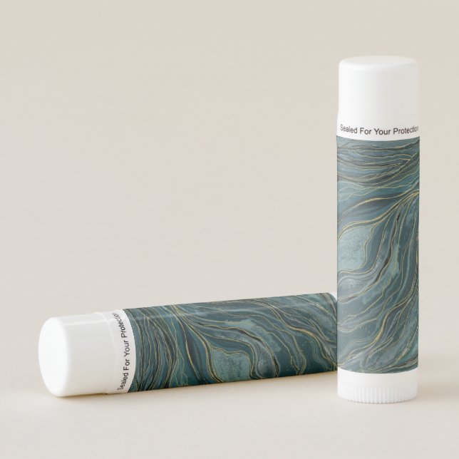 Teal Blue Gold Abstract Watercolor Wedding Lip Balm (Front)
