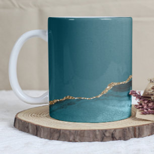 Teal Blue Gold Agate Coffee Mug