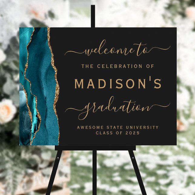 Teal Blue Gold Agate Dark Graduation Welcome Foam Board (Creator Uploaded)