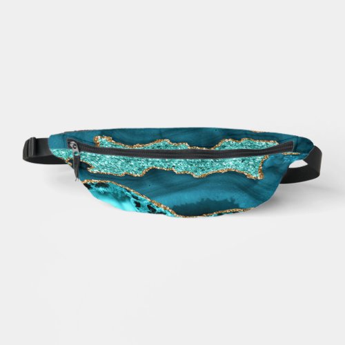 Teal Blue Gold Aqua Marble Turquoise Fanny Pack