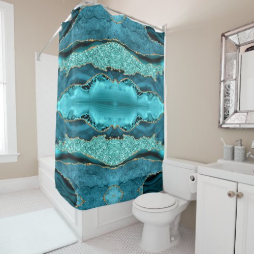 Teal Blue Gold Aqua Turquoise Shower Curtain