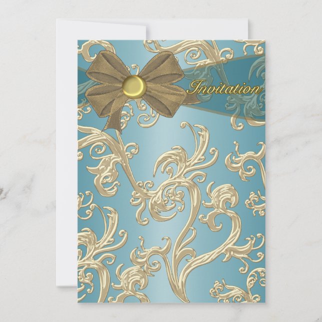 Teal Blue Gold Birthday Party Template (Front)
