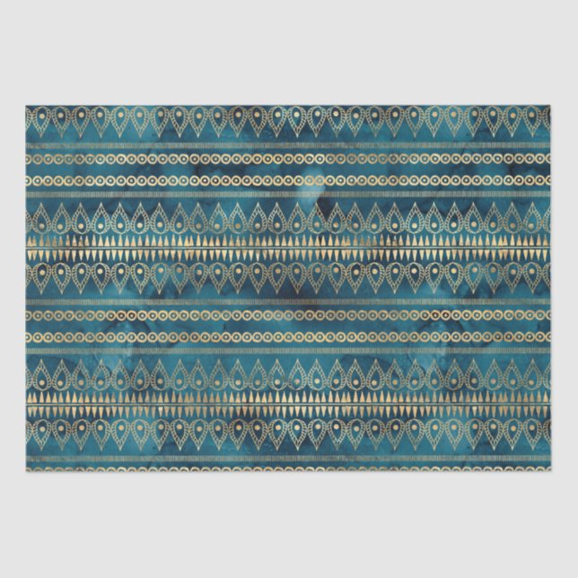 Teal Blue Gold Boho  Tissue Paper (Front)