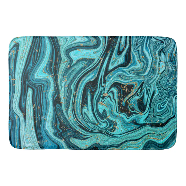 Teal Blue & Gold Chic Swirl Modern Abstract Bath Mat Zazzle