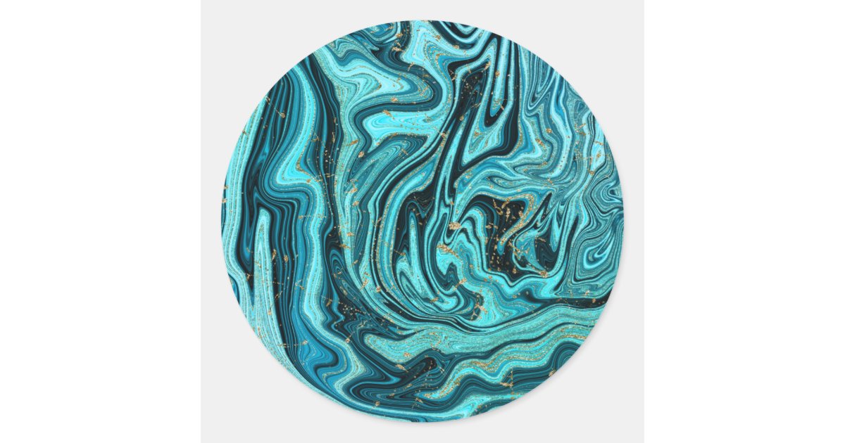 Teal Blue & Gold Chic Swirl Modern Wedding Classic Round Sticker | Zazzle