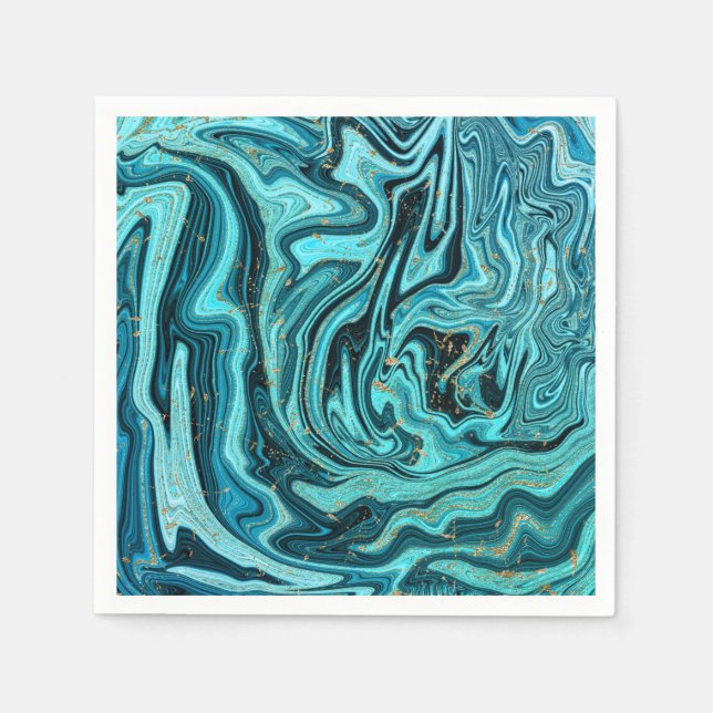 Teal Blue & Gold Chic Swirl Modern Wedding Napkins (Front)