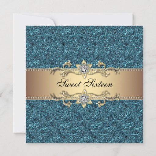 Teal Blue Gold Classy Jewel Sweet Sixteen Party Invitation Zazzle