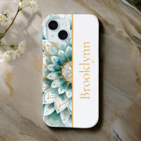 Teal Blue Gold Floral Mandala Personalized 