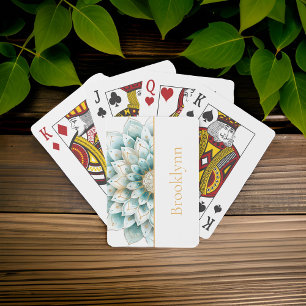 Teal Blue Gold Floral Mandala Personalized  Poker Cards