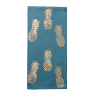 Teal Blue Gold Glam Pineapples Cloth Napkin