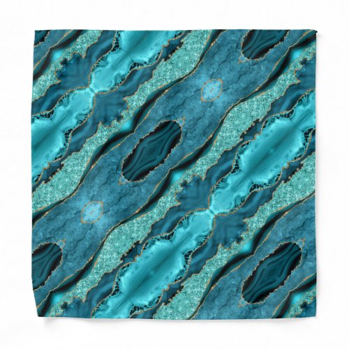 Teal Blue Gold Glitter Aqua Turquoise Bandana