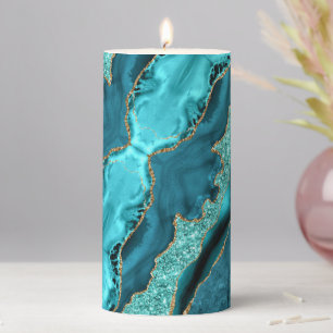 Teal Blue Gold Glitter Aqua Turquoise Candle