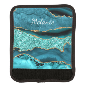 Teal Blue Gold Glitter Aqua Turquoise Custom Name Luggage Handle Wrap