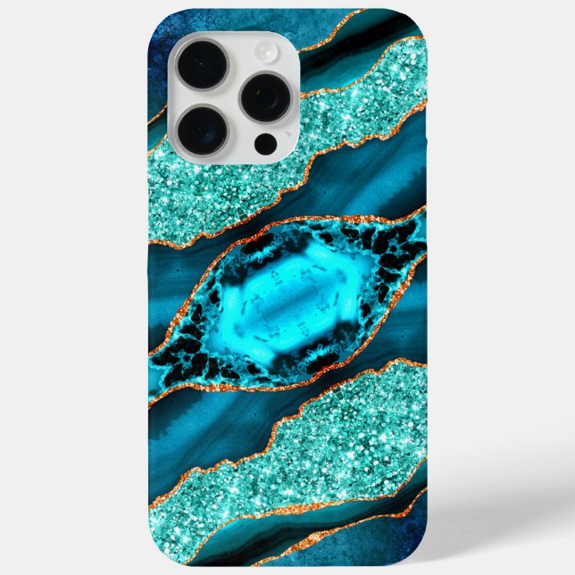 Teal Blue Gold Glitter Aqua Turquoise iPhone Case (Back)