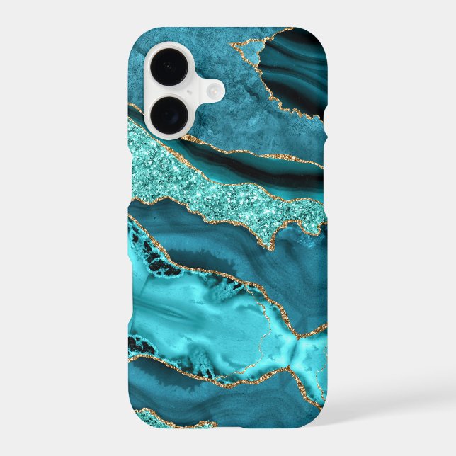 Teal Blue Gold Glitter Aqua Turquoise iPhone Case (Back)