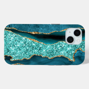 Teal Blue Gold Glitter Aqua Turquoise iPhone Case