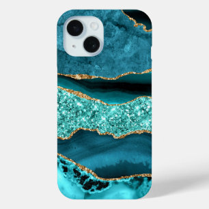 Teal Blue Gold Glitter Aqua Turquoise iPhone Case