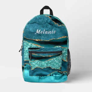 Teal Blue Gold Glitter Backpack Personalized Name