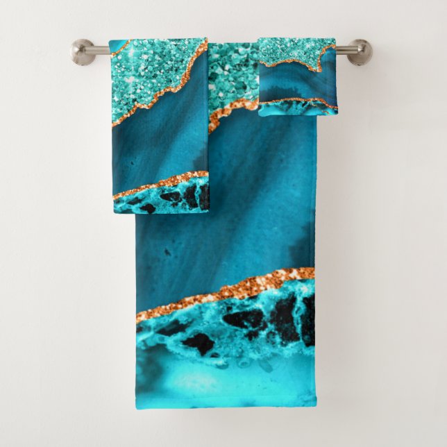 Teal Blue Gold Glitter Bath Towel Set (Insitu)