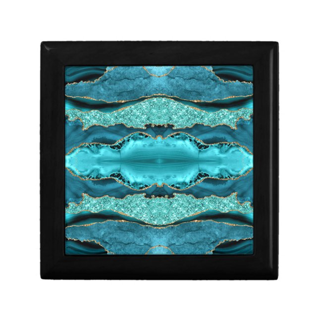 Teal Blue Gold Glitter Gift Box (Front)