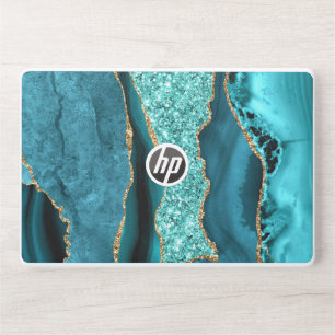 Teal Blue Gold Glitter HP Laptop Skin