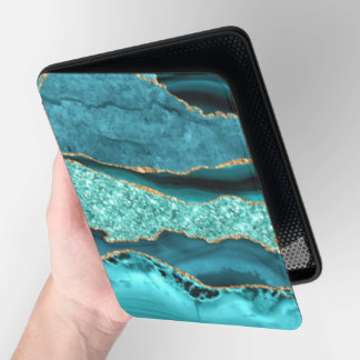 Teal Blue Gold Glitter Kindle Cover