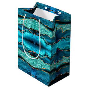 Teal Blue Gold Glitter Marble Aqua Gift Bag