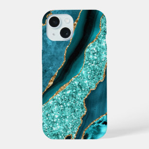 Teal Blue Gold Glitter Marble Aqua iPhon Case