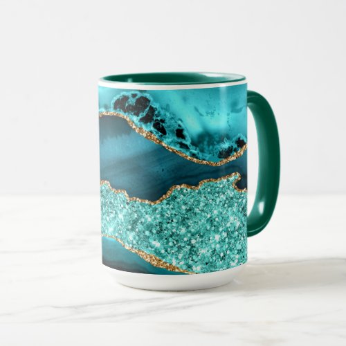 Teal Blue Gold Glitter Marble Aqua Turquoise Mug