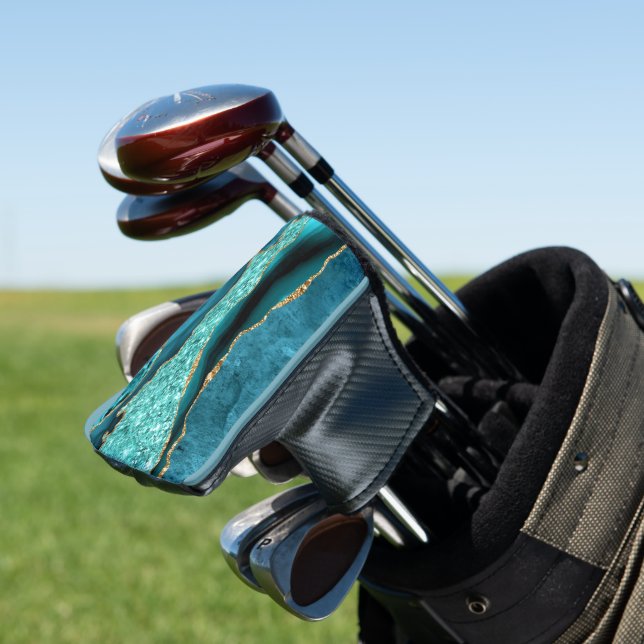 Teal Blue Gold Glitter Marble Golf Head Cover (In Situ)