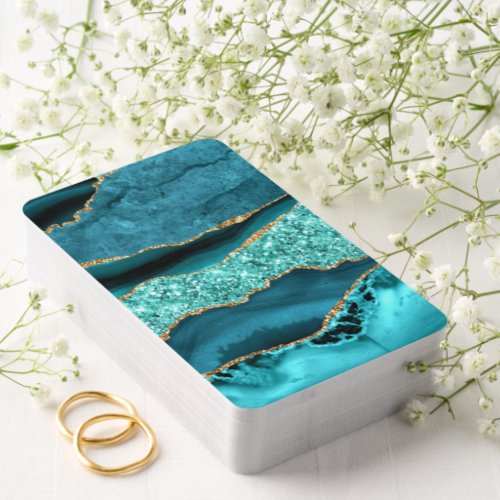 Teal Blue Gold Glitter Marble Playing Cards