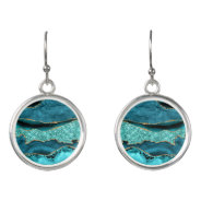 Teal Blue Gold Glitter Marble Turquoise Earrings at Zazzle